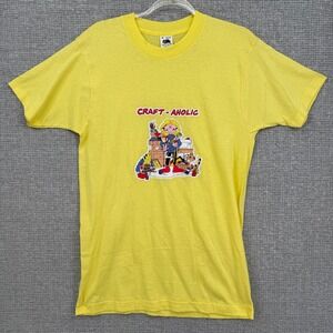 Vintage Fruit of the Loom Craft Aholic T Shirt Women M Yellow Graphic Art Indie